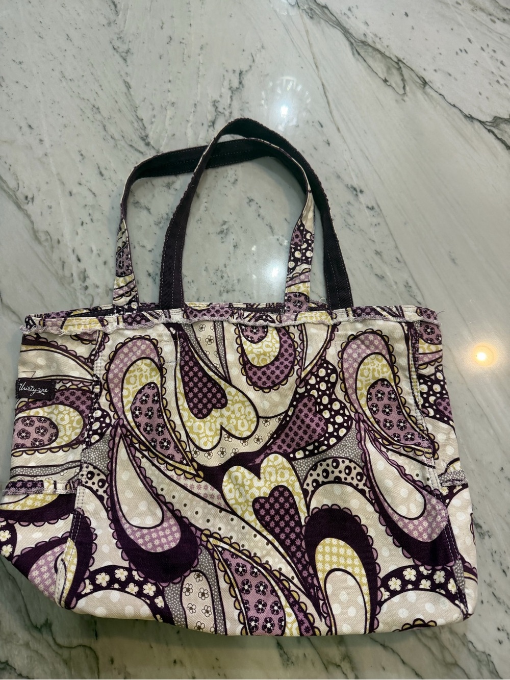 thirty-one Purple and Cream Retro Metro Patterned Tote
